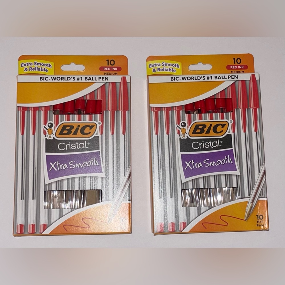 BIC Cristal Xtra Smooth Ball Point Pens, 2 Boxes, Red, Medium